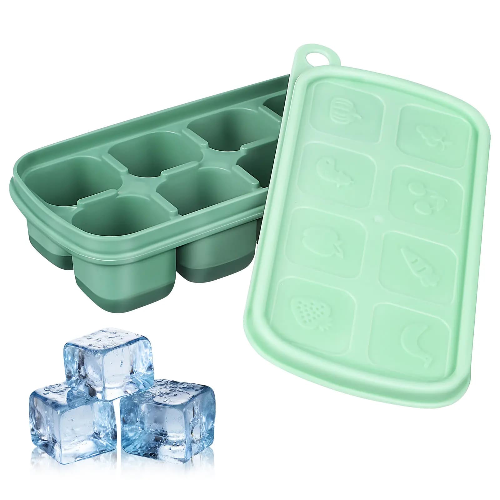 Vassoio per Ghiaccio in Silicone con Coperchio, Contenitore Flessibile per Alimenti, Stampo per Cubetti di Ghiaccio, Contenitore per Salse e Preparazione Pasti