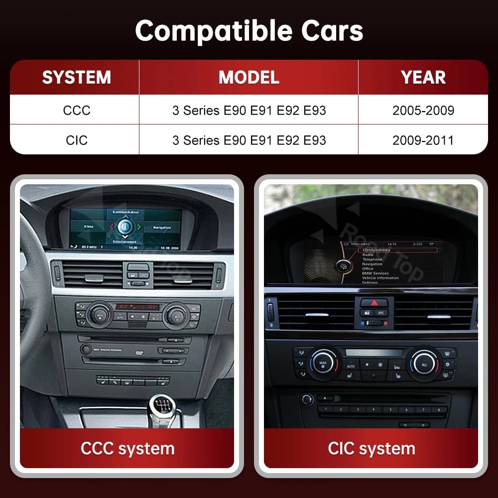 Schermo multimediale Linux RoadTop da 8,8 pollici con CarPlay e Android Auto wireless per sistemi 3 5 Serie E60 E61 E90 E91 E92 E93 CCC CIC AirPlay