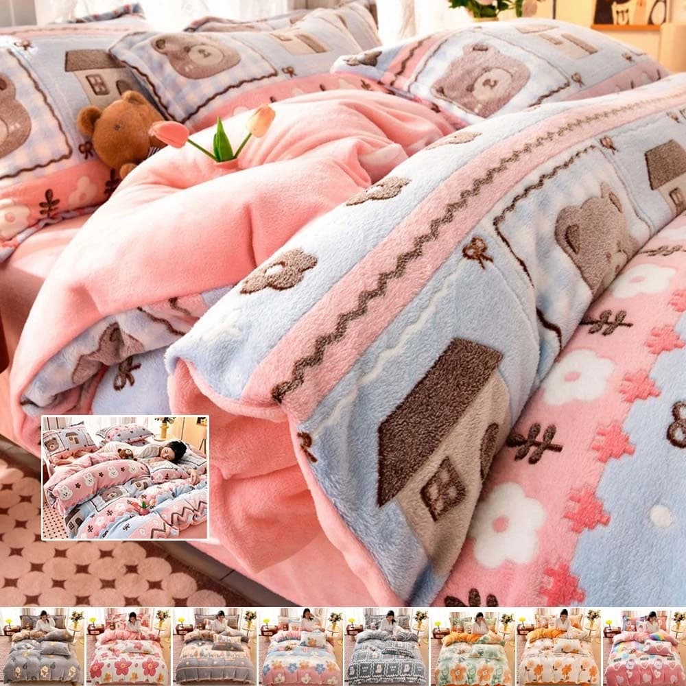 3/4 pcs duvet printed thickened winter set hot velvet snowflake queen king size bedspread for domestic hotel bedroom linen
