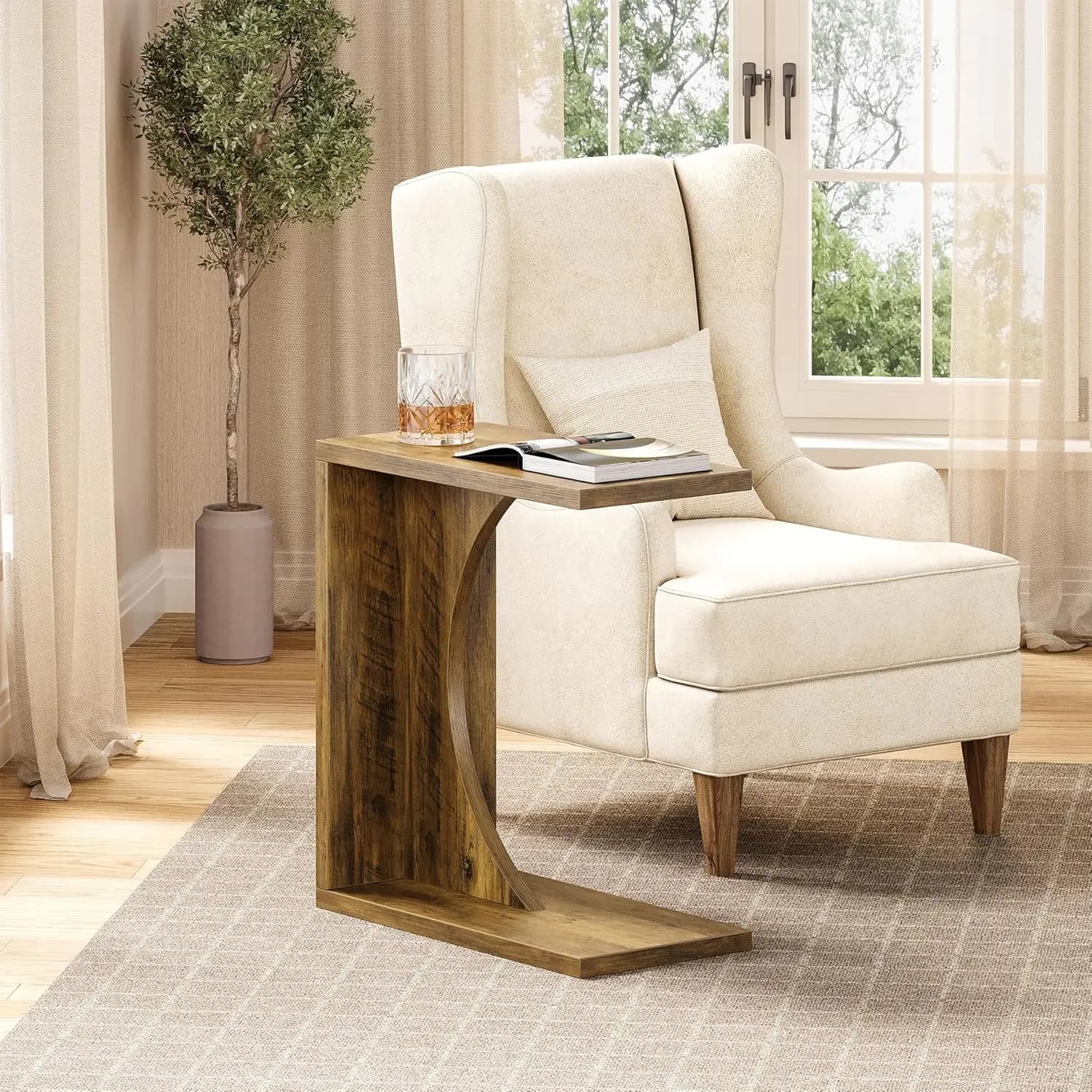 Tavolino a C LITTLE TREE per Divano e Camera da Letto - Piccolo Tavolino Laterale per Soggiorno, Supporto per Laptop e Snack da Posizionare Sopra il Divano