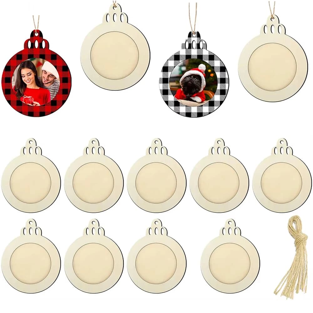 Set of 5 Frames in Unfinished Wood for Photo, Christmas Ornaments to Paint Fai-da- ♪