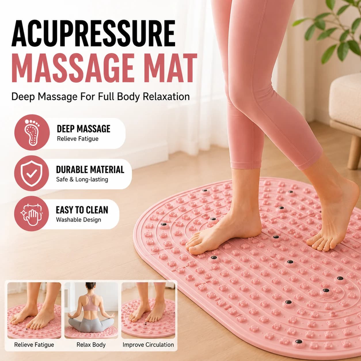 Foot Massage Cushion, Rubber Mat Improved for Jogging and Yoga, Anti-slip Design / Essential for Health