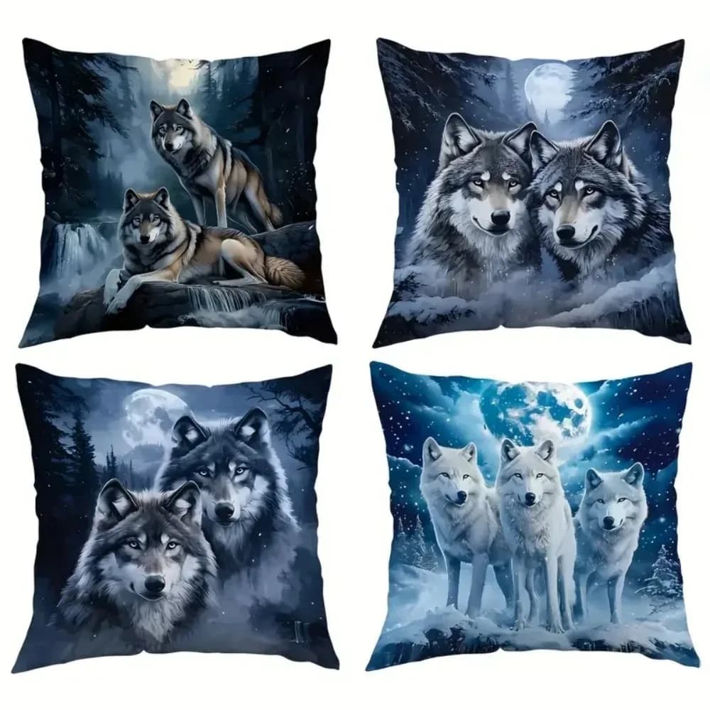 Decorazioni per la casa Lupi nella foresta illuminata di luna e neve Fodere per cuscini Modello Fodera per cuscino adatta per divano camera da letto Fodera per cuscino per auto