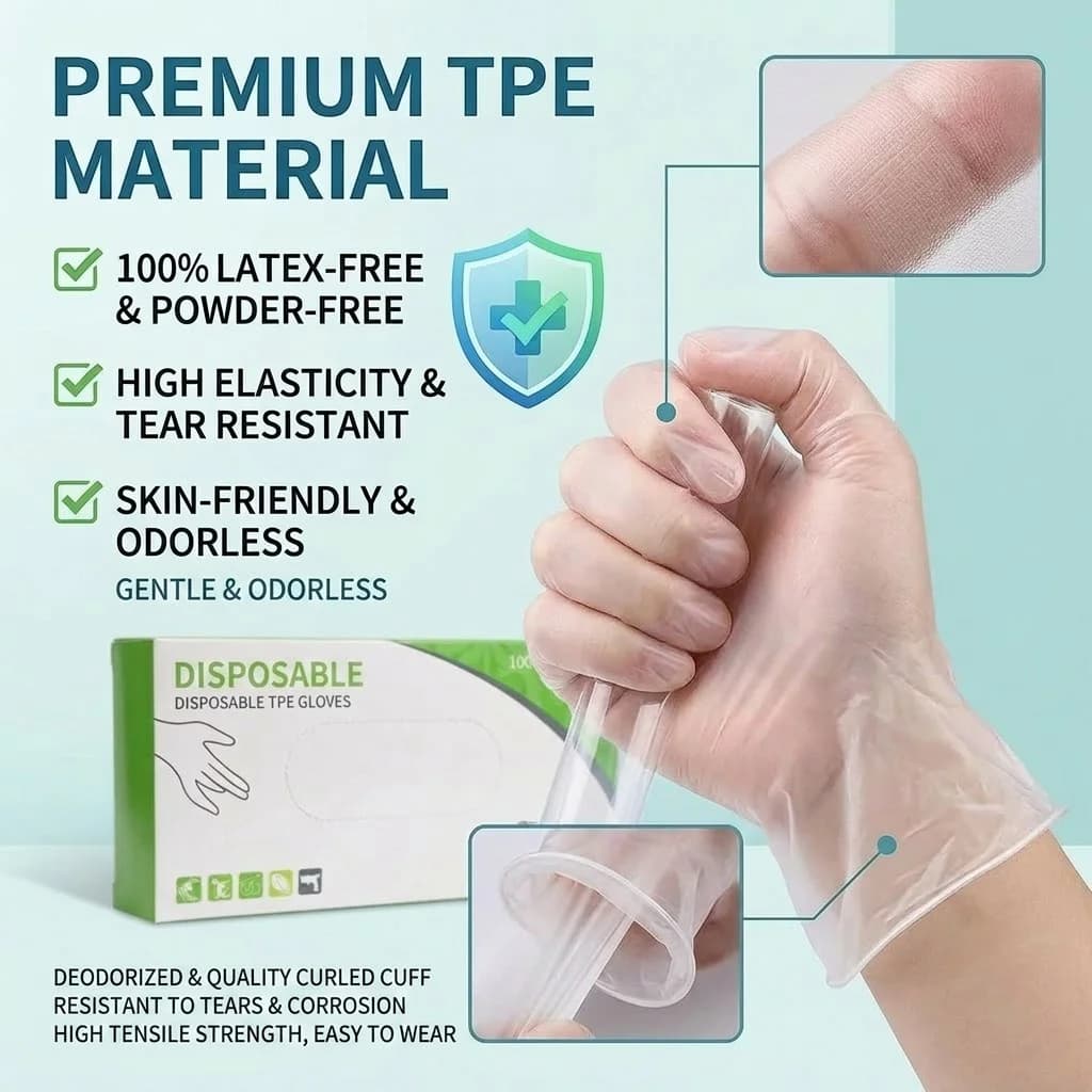 100/200 pcs disposable TPE gloves, without powder and latex, suitable for cleaning kitchen, bathroom