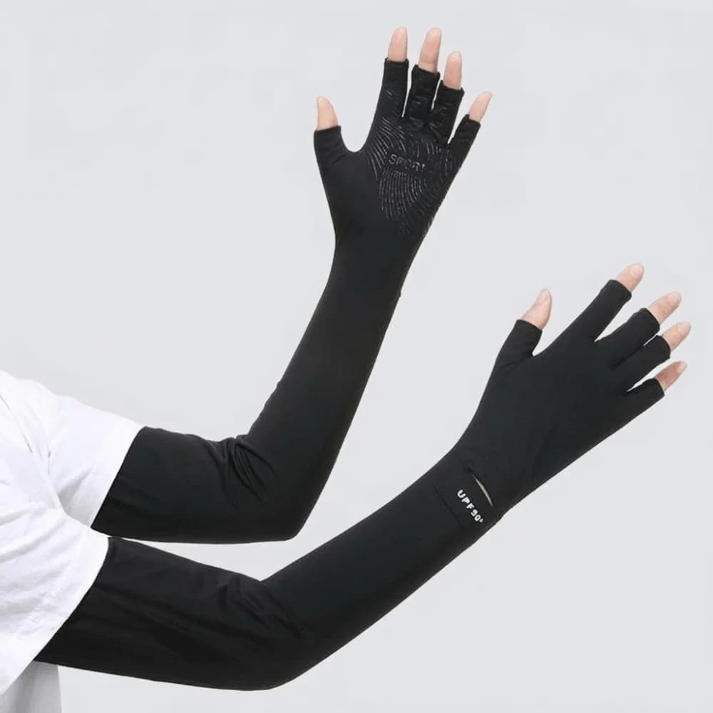 Guanti sottili a manica lunga tinta unita antiscivolo con protezione solare, guanti rinfrescanti per la protezione solare estiva, copribraccio da uomo