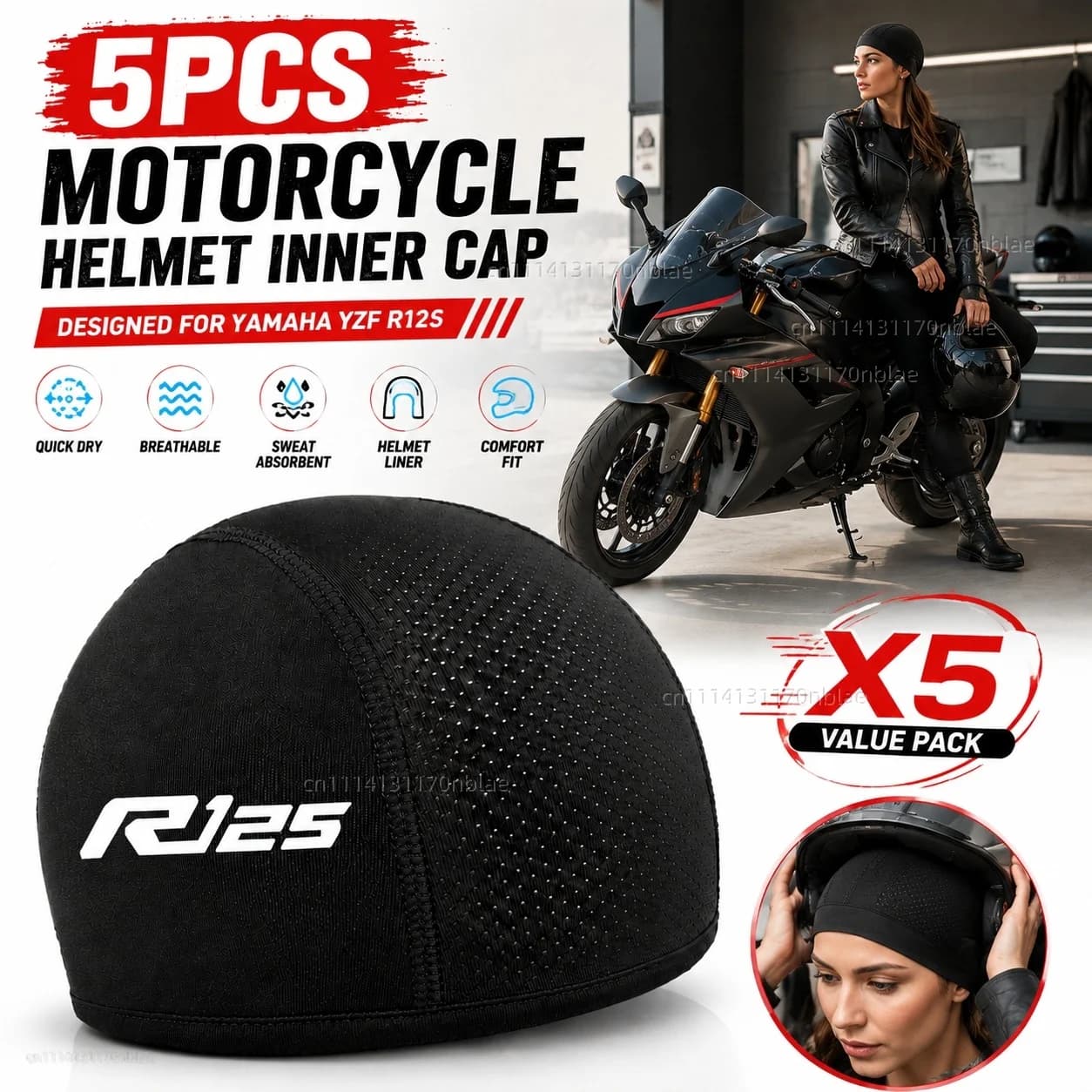 5pcs Motorcycle Helmet Inner Cap Hat Quick Dry Breathable Hat Racing Cap Thin Beanie For YAMAHA YZF R125 YZFR125 YZF-R125 MT-125
