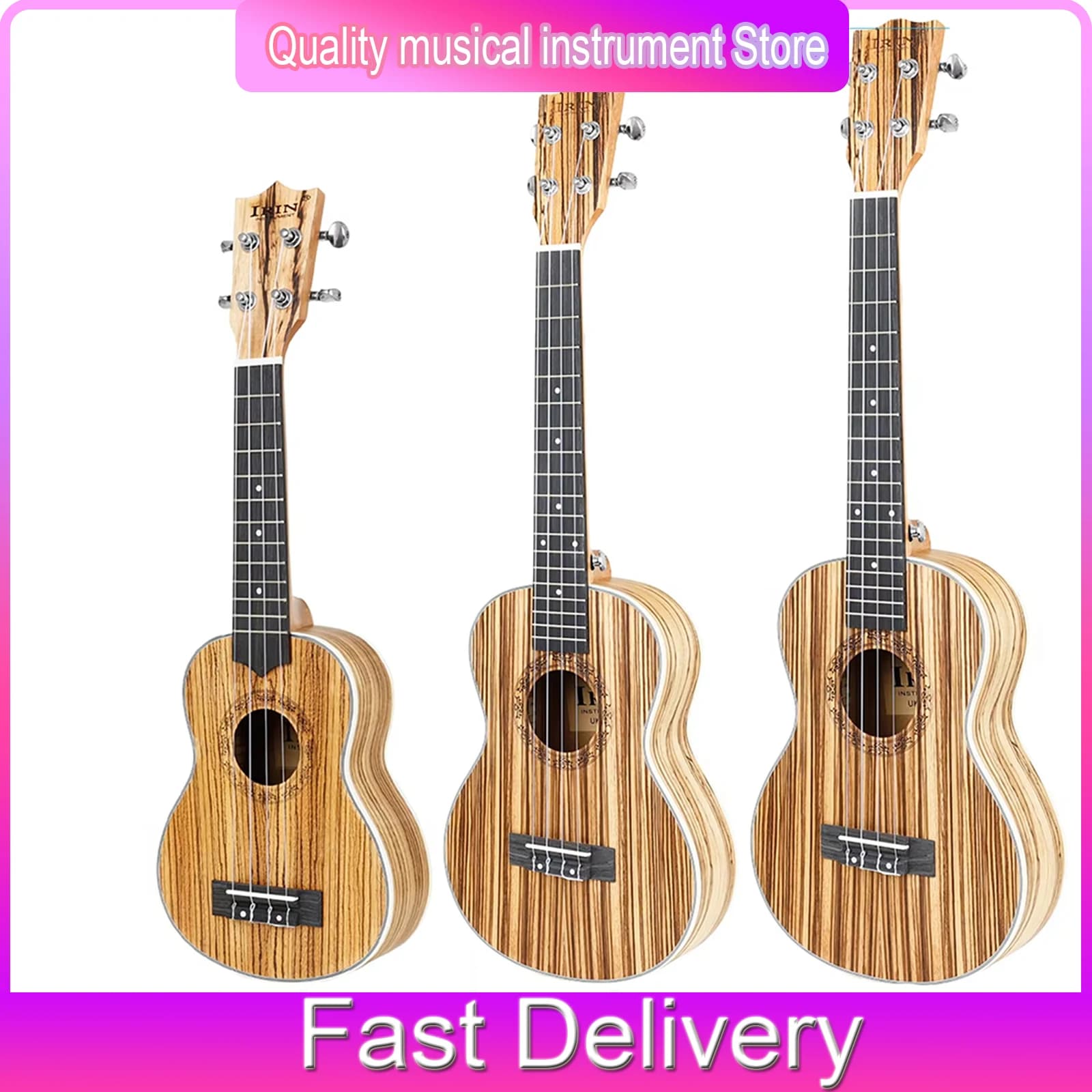 IRIN Ukulele 21/24/26 pollici Ukulele in legno di zebra Ebano Chitarra hawaiana Mini chitarra a 4 corde Ukulele Strumento musicale a corda singola