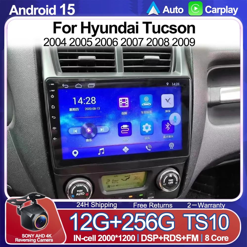 Autoradio Android 16 per Hyundai Tucson 1 2004-2009 LHD 2K QLED, Lettore Multimediale Android con GPS, Stereo, CarPlay Auto