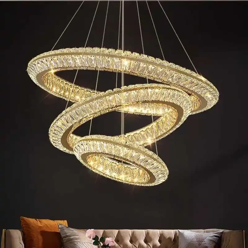 Lampade a sospensione moderne in cristallo Decorazione della casa Camera da letto Sala da pranzo Soggiorno Lampadario a soffitto Apparecchi di illuminazione a LED a 3 anelli di lusso