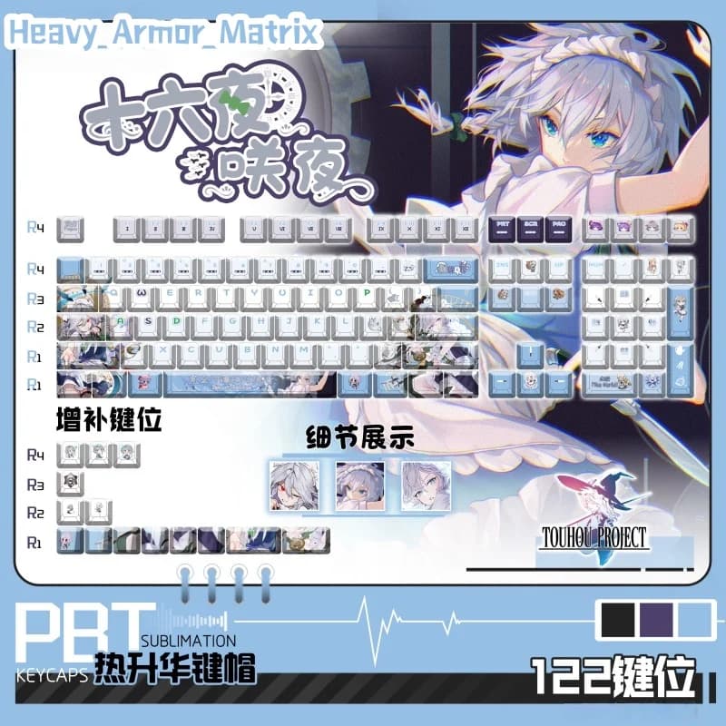 Vendita calda Touhou Project Izayoi Sakuya Gioco a tema Copritasti Cherry Profilo Tastiera meccanica Anime Carino regalo trasparente Copritasto