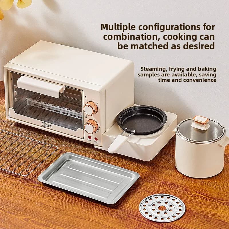 Xiaobei All-In-One Mini Electric Home Breakfast Machine 2-in-1 Stainless Steel Frying Pan Toaster Oven Multi-Function Light for