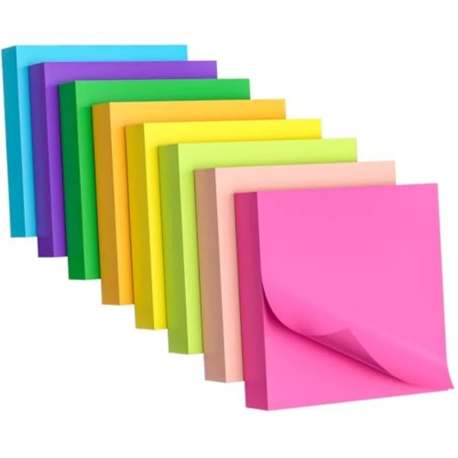 Blocchetti Adesivi 3x3 Pollici, 8 Pacchi, 800 Fogli, 8 Colori Vivaci, Blocco Note Adesivo, Confezione Convenienza, Foglietti Autoadesivi per Casa, Ufficio, Scuola, Puliti