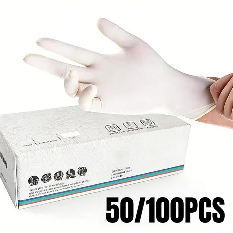 50/100 Pezzi Guanti in Nitrile Bianchi Monouso per Nail Art, Parrucchieri, Pulizie, Cucina, Lavaggio Piatti