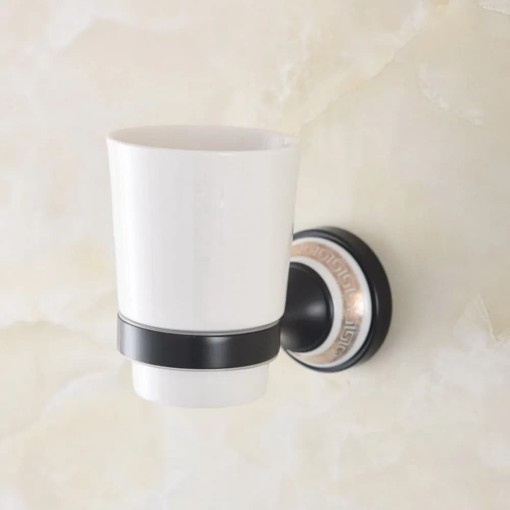 Portabicchieri per spazzolino da denti in ottone nero Set di accessori per il bagno a parete in ceramica a tazza singola zba961