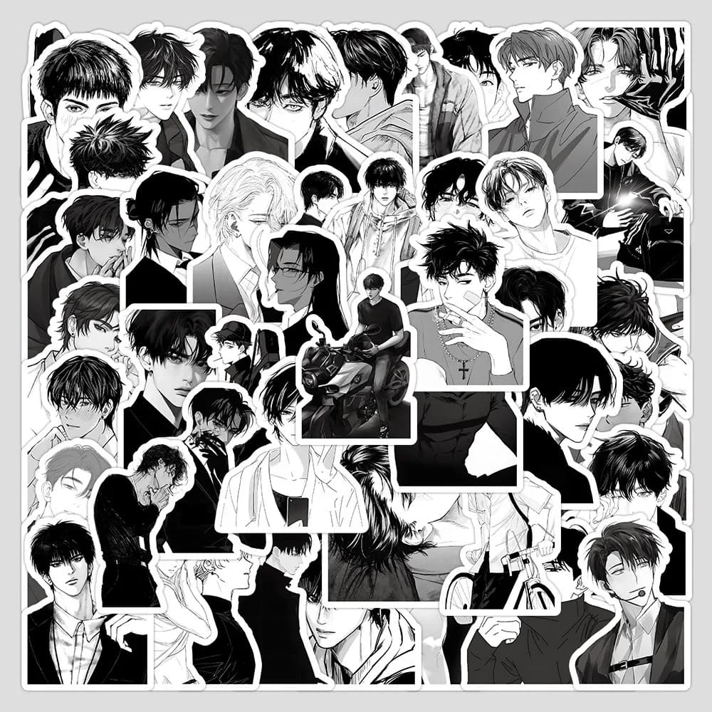64 adesivi per ragazzi belli in bianco e nero: eleganti disegni monocromatici per decorare quaderni, telefoni e altro (negozio Anime Worlds)