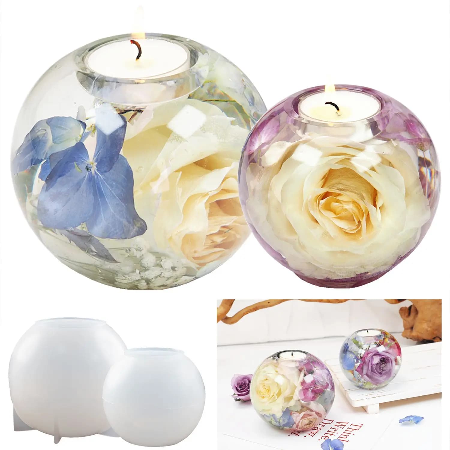 Stampi in silicone per candelieri a sfera, stampi in resina portacandele tealight, per cristalli rotondi fai da te, candele a sfera, candele, colata artigianale