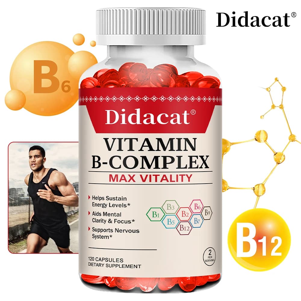 Efficient complex vitamin B capsules B1,B2,B3,B6,B12 Full food supplement for energy and non-GMO immune support