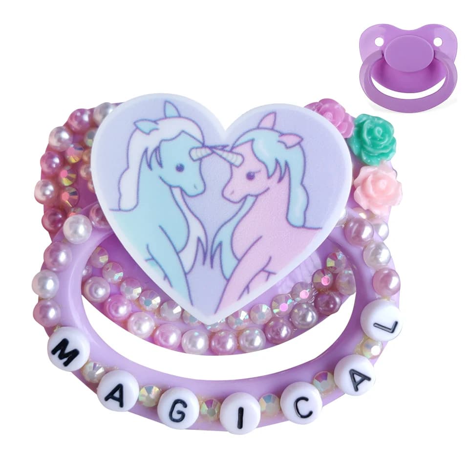 Ciuccio per adulti in silicone con motivo unicorno viola, fatto a mano al 100%, per adulti e bambini, ABDL Daddy Girl