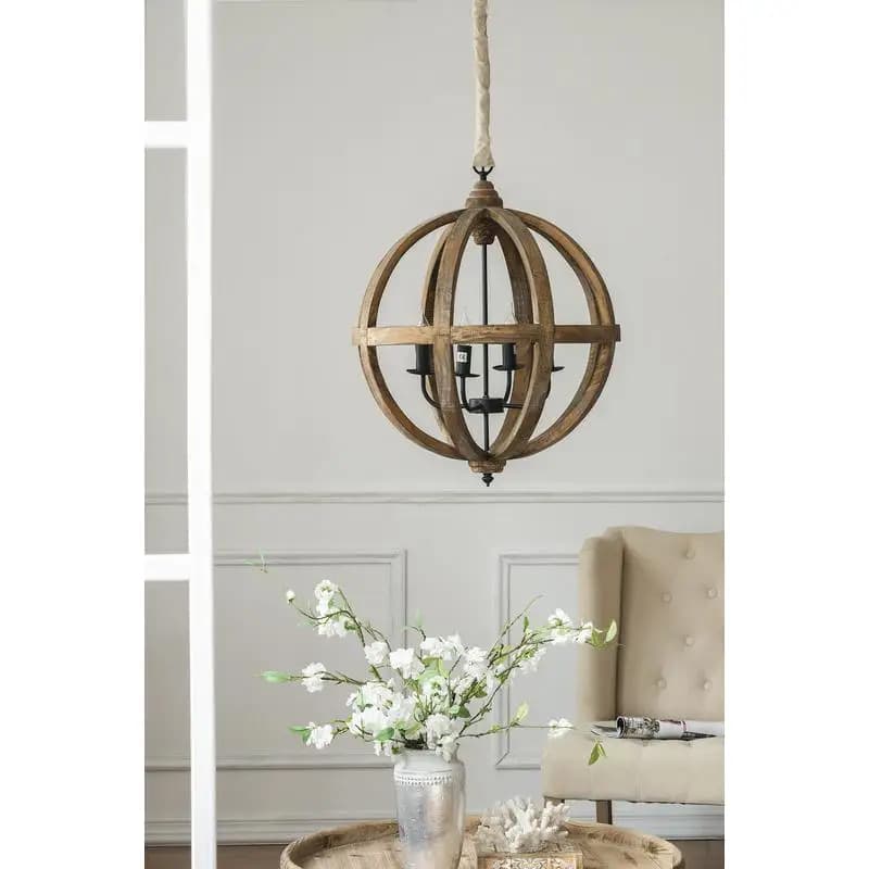 Lampadario in legno chiaro Apparecchio a sospensione Catena regolabile Cucina Sala da pranzo Foyer Ingresso Lampadina non inclusa