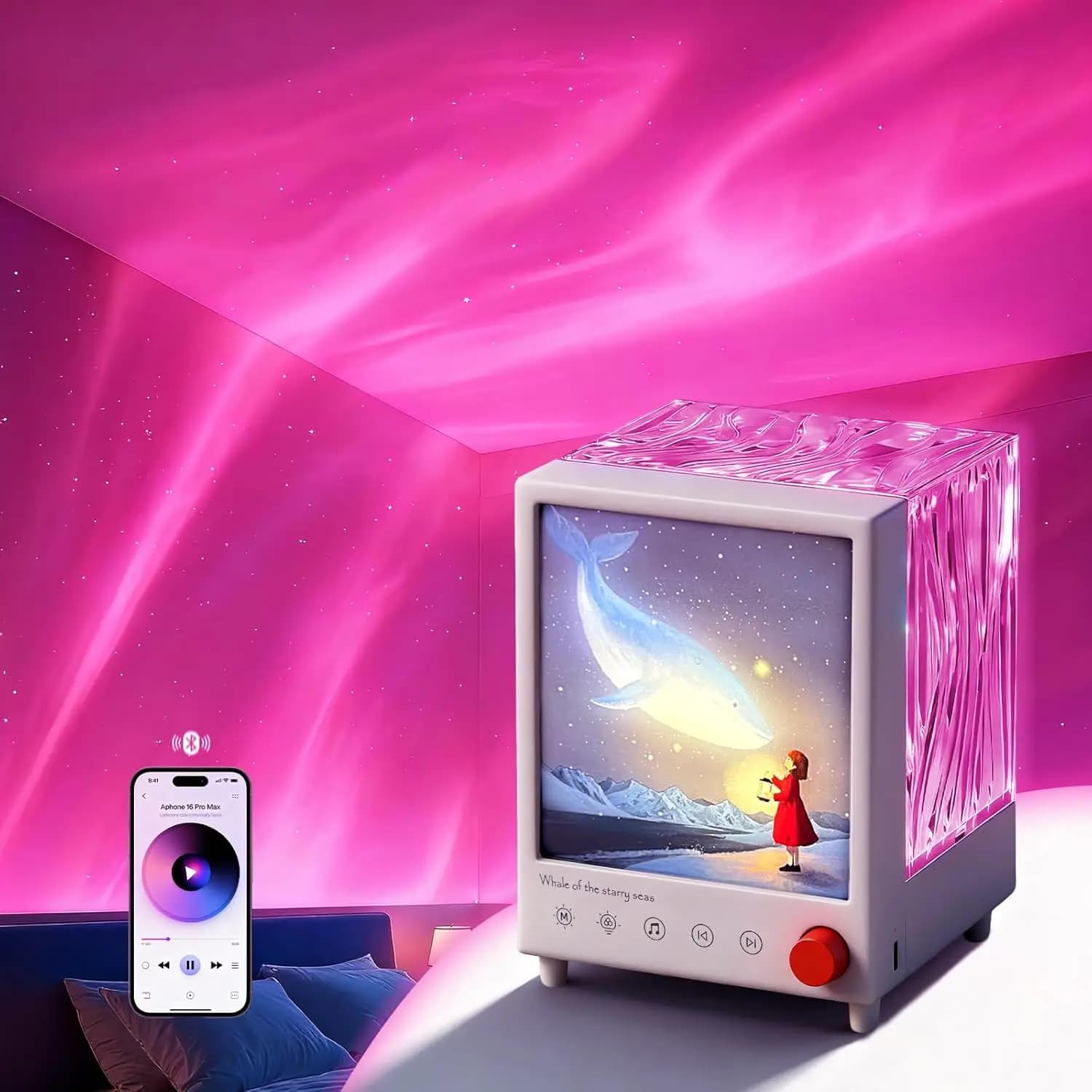 Proiettore di luce Aurora Northern Lights a 7 colori con altoparlante Bluetooth Proiettore di luce per camera da letto ASMR Macchina per rumore bianco