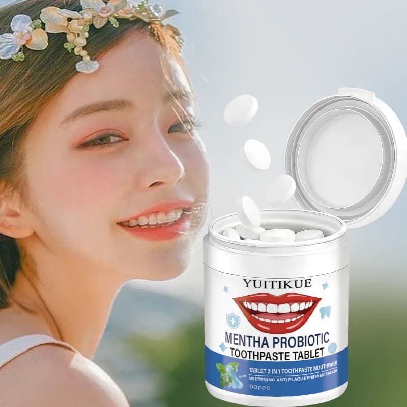 YUITIKUE Dentifricio in Probiotic Tablets at Menta | Dentifricio e collutorio 2 in 1 | Whitening and Alito Fresco 60pz