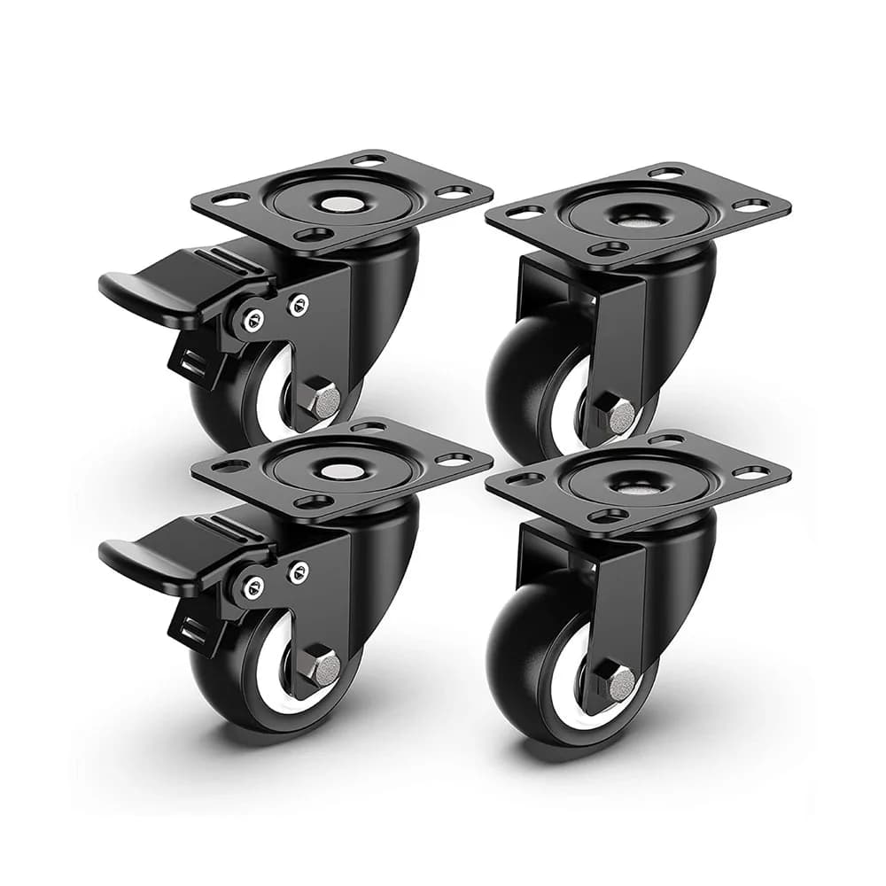 4 pcs 1.6 inch heavy duty swivel wheels with double safety locking and polyurethane foam without noise, load of 440 lbs