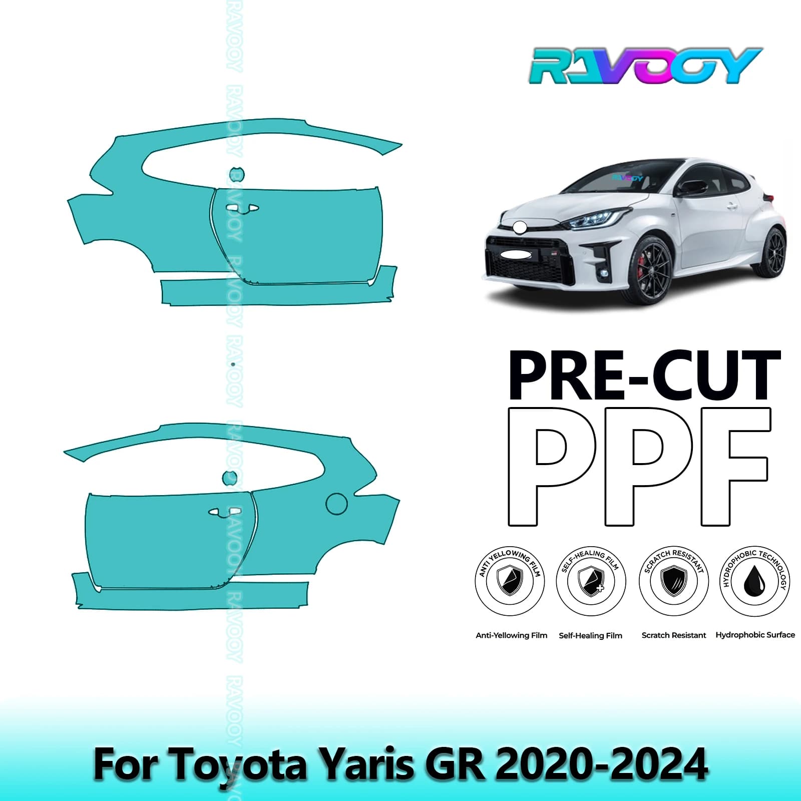 Per Toyota Yaris GR 2020-2024 8.5mil Trasparente Opaco Pre-Cut PPF Porta e Pilastro A/B Kit TPU Set di Pellicole di Protezione Della Vernice