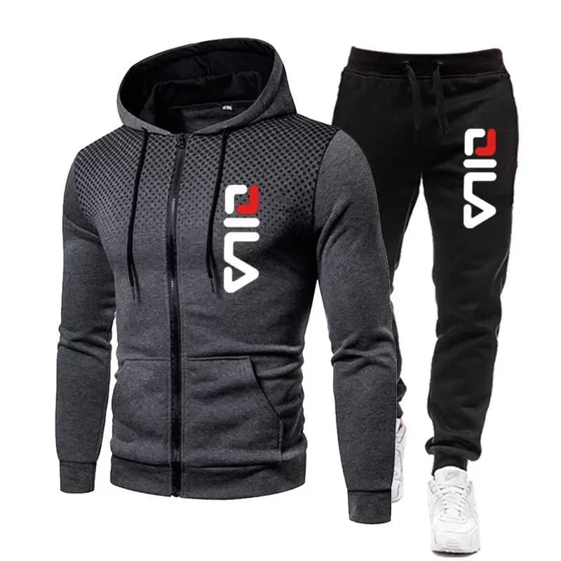 Men's Sporty Suit Two Pieces 2026 Autumn Spring with Printing, Hoodie and Zip, Casual Pants for Fitness and Race