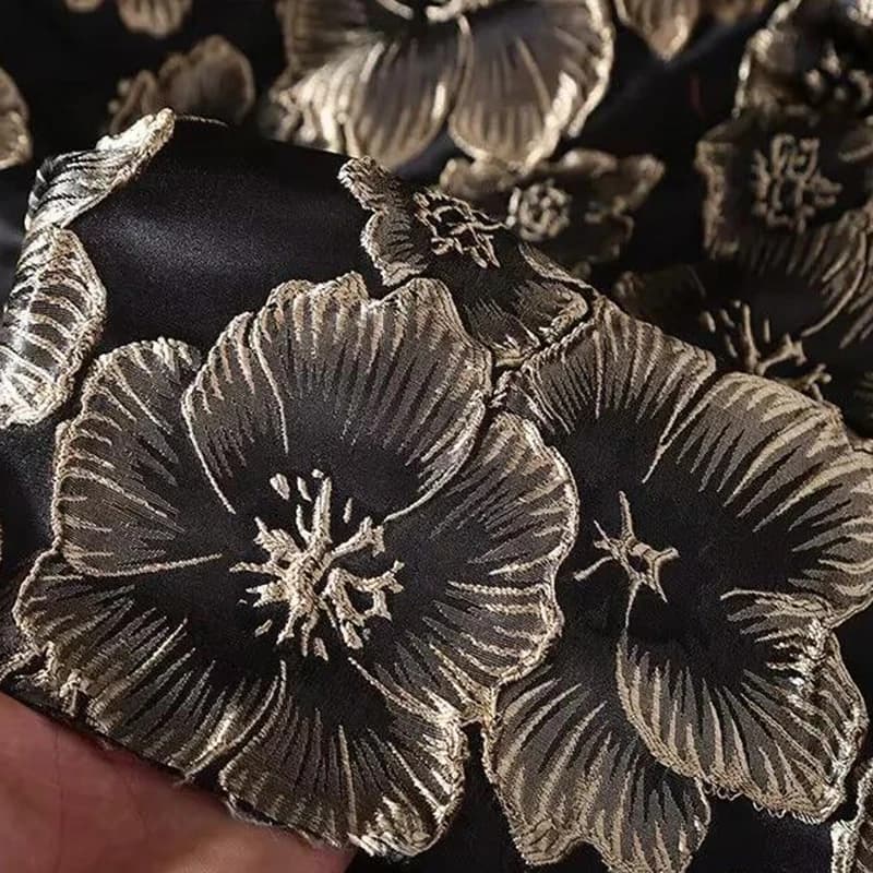 Nuovo Tessuto Jacquard 3D in Seta Dorata con Motivo a Fiori di Prugna, Tessuto con Texture in Rilievo per Ricamo e Cucito, Materiali per Fai da Te