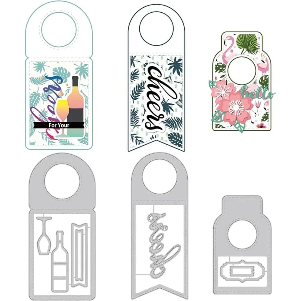 3 pezzi bicchiere da vino Hangtag in acciaio al carbonio fustelle stencil, Cheers fustelle per il taglio dei metalli goffratura della carta per foto Scrapbooking fai da te