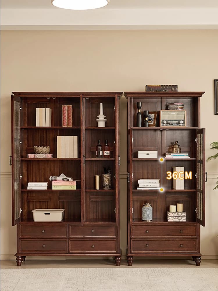 Libreria XL a tre ante e due ante in legno massello con ante in vetro Armadietto per vino in stile vintage