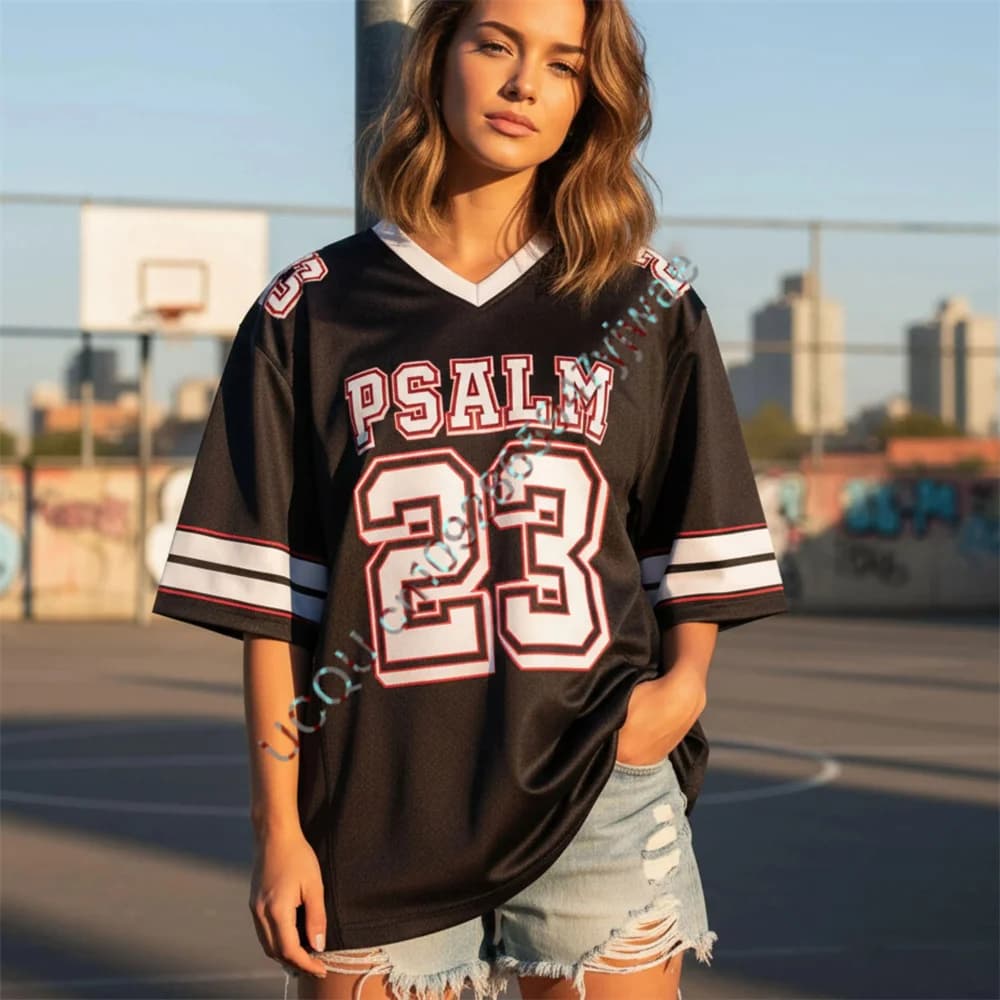 Maglia Sportiva con Versetto Biblico Salmo 23, T-shirt Casual Estiva con Motivi Cristiani per Uomo e Donna