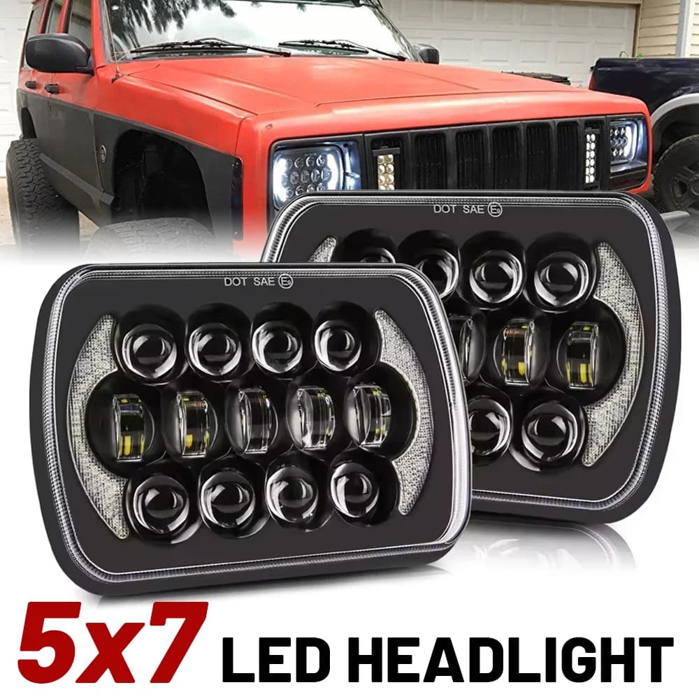 2PCS 7x6 ''5X7" Faro LED Impermeabile Bianco DRL Ambra Segnale di Girata Per Jeep YJ Cherokee XJ Camion H4 Faro Quadrato 12V 24V