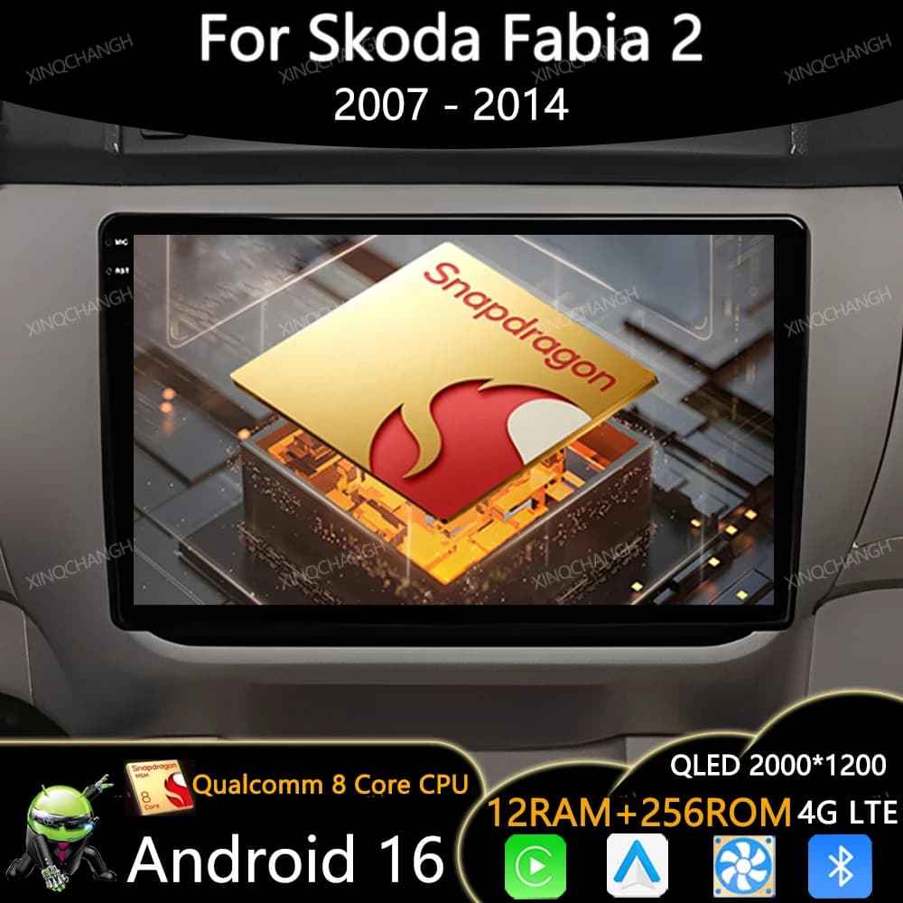 Android 15 Car Radio For Skoda Fabia 2 2007 - 2014 Qualcomm GPS BT 2DIN 4G LTE 5G WIFI Multimedia Video Player Head Unit QLED