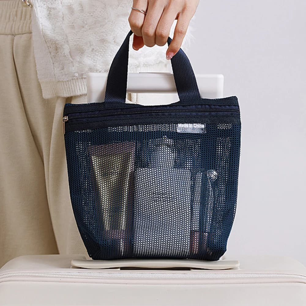Borse Portatili per Cosmetici in Rete, Organizer da Viaggio per Trucchi e Accessori da Doccia, Pochette Appendibile per Organizzare Prodotti da Toilette