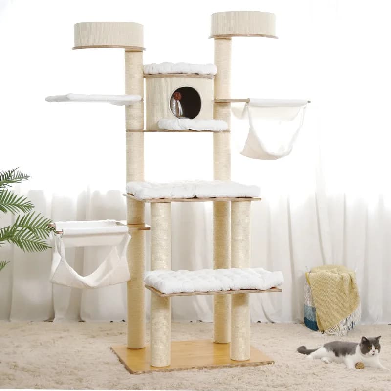 Cat climbing frame, nest, tree integration, sky-high sisal rope, solid wood, tower, house, jumping platform