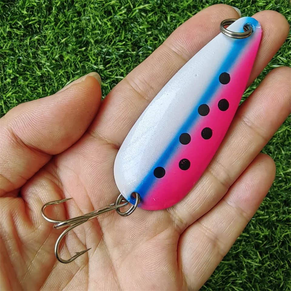 1 pz Spinner Spoon Lure 27G 19G metallo esche dure paillettes artificiali Swimbait Treble Hook Fishbait trota luccio attrezzatura da pesca