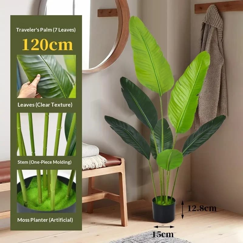 Large Fake Plant Realistic Artificial Banana Leaf Plant Faux Palm Tree Lifelike Greenery Home Office Hotel Decor Easy Care