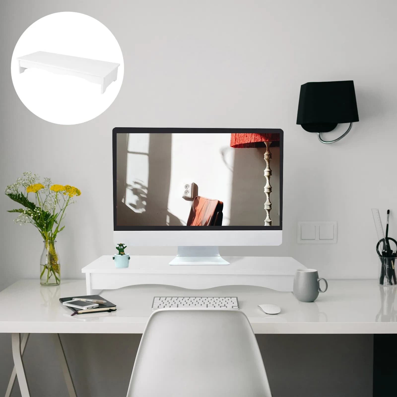 1Pcs Premium Sturdy Monitor Riser Stand Desktop Computer Elevated Rack for Ergonomic Viewing Height Reduce Neck Eye Strain White