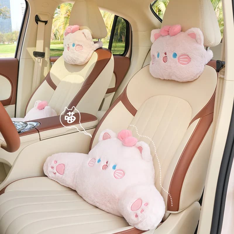 Cuscino per la testa dell'auto Cuscino per il collo Simpatico supporto per la vita con fiocco ricamato per cuscino per auto per gatti Cuscino lombare per motori generali Four Seasons