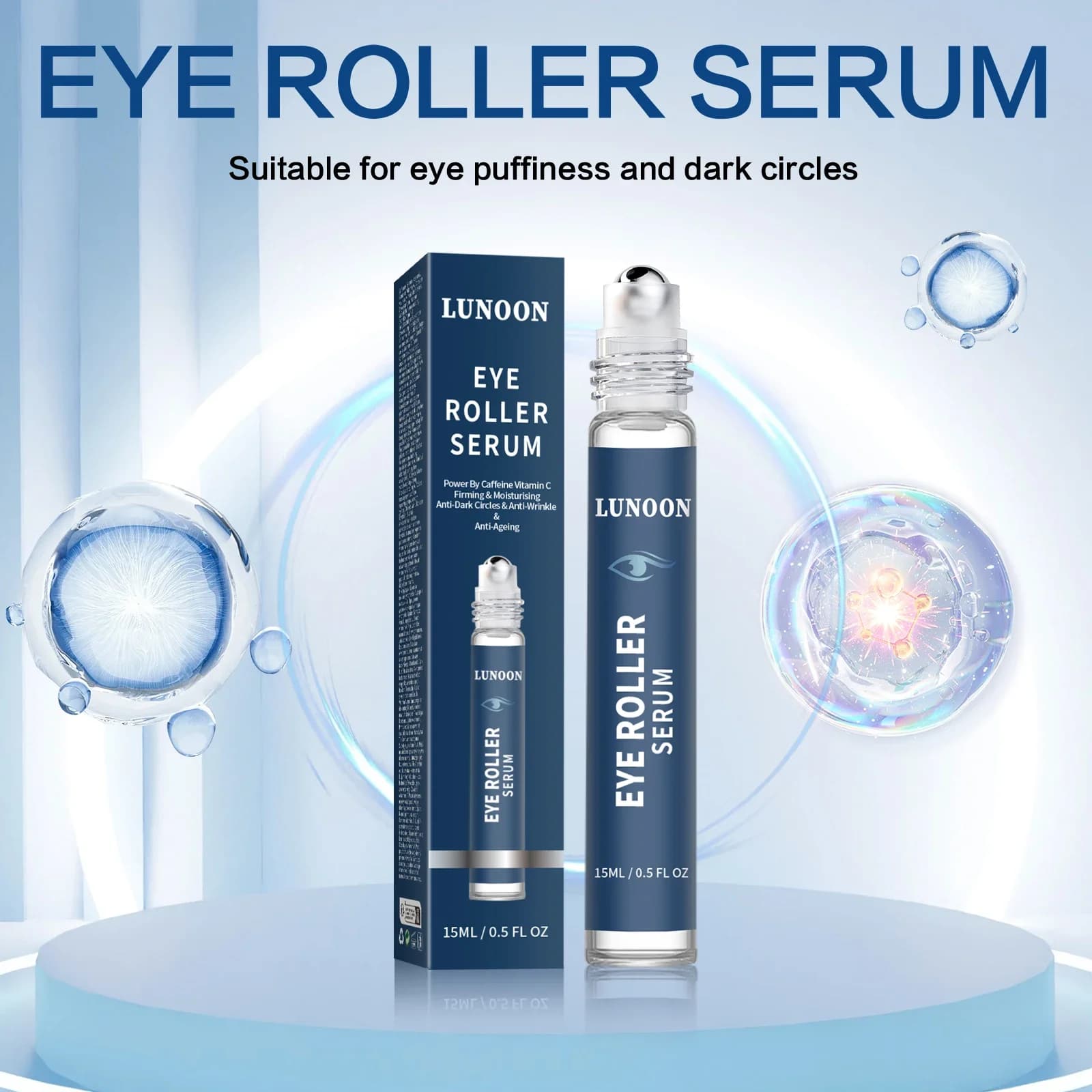 Caffeine Eye Roller Serum 15ml - Vitamin C Hydrating Formula for Puffiness & Smoothing Support, Brightening Under-Eye Care.