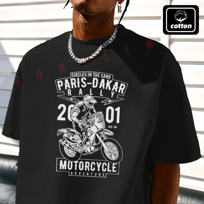 Paris-Dakar Rally Motorcycle Adventure Off-Road Collector Men's T Shirt Casual Mens Cotton Round Neck Short Sleeved T-shirt