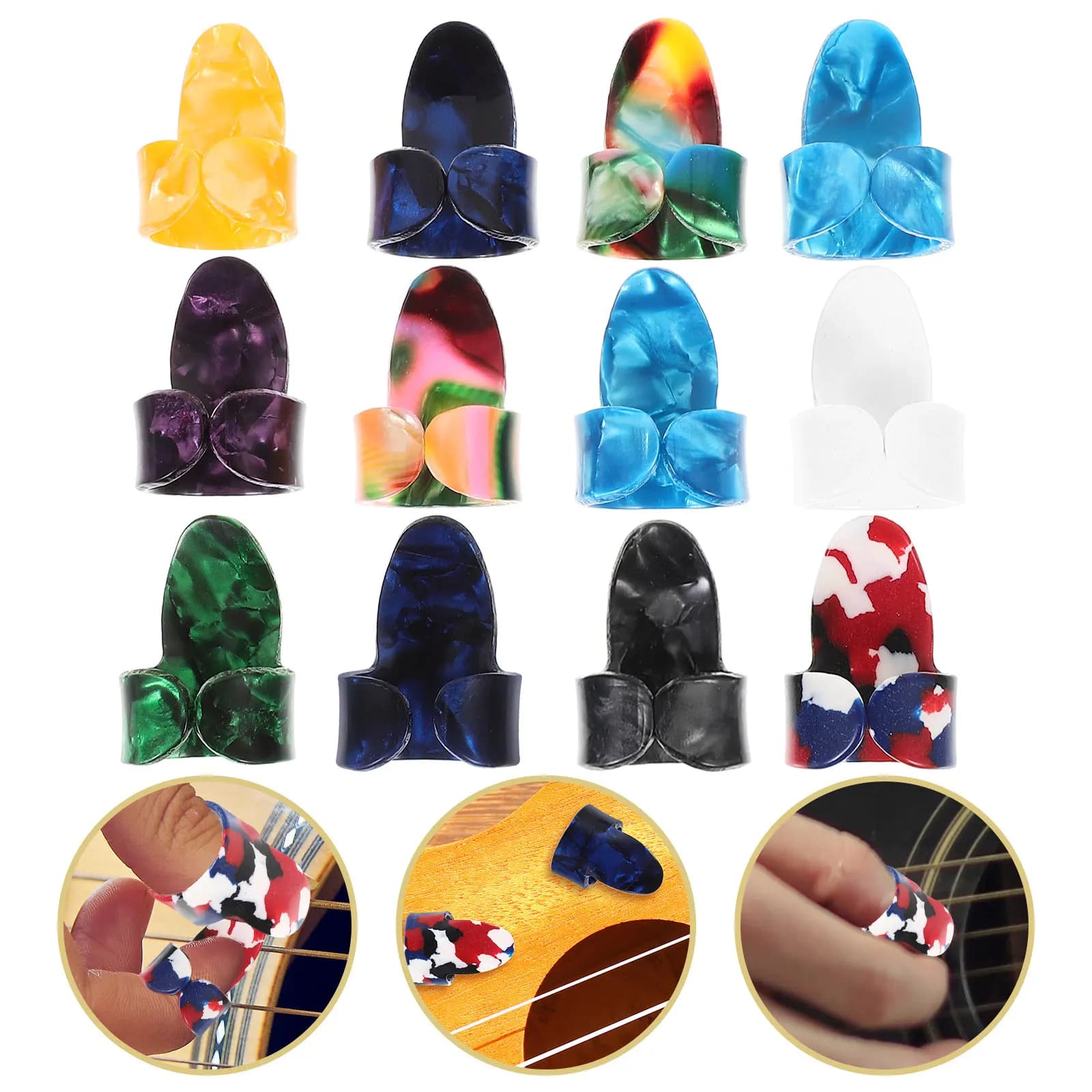 Set di 12 Plettri per Chitarra in Xylonite e Nylon, Stile Ergonomico per Controllo, Comfort e Potenziamento della Forza, per Chitarra Elettrica, Acustica e Basso