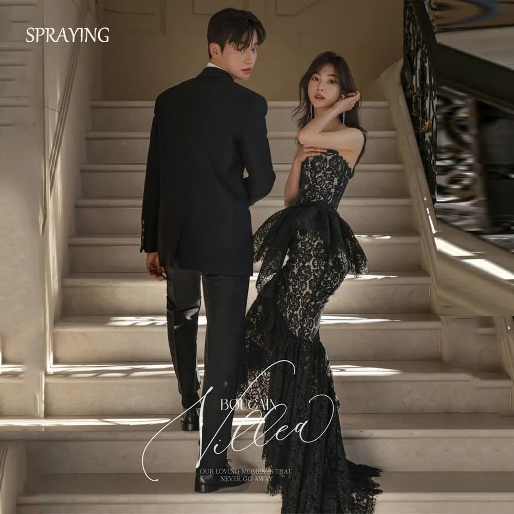 SPRAYING Abiti da sera eleganti in pizzo nero Corea Servizio fotografico di matrimonio Sweetheart Sirena Abito da festa lungo Corsetto personalizzato 2026