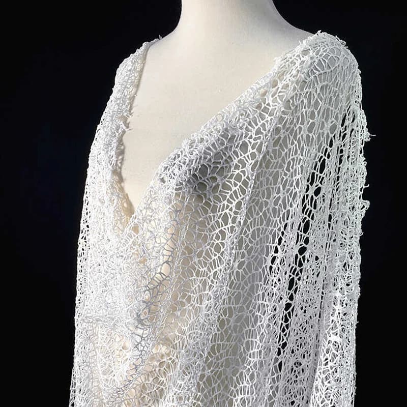 Tessuto in pizzo a rete irregolare bianco e nero per abiti, fai da te, tende, tessuto di design creativo