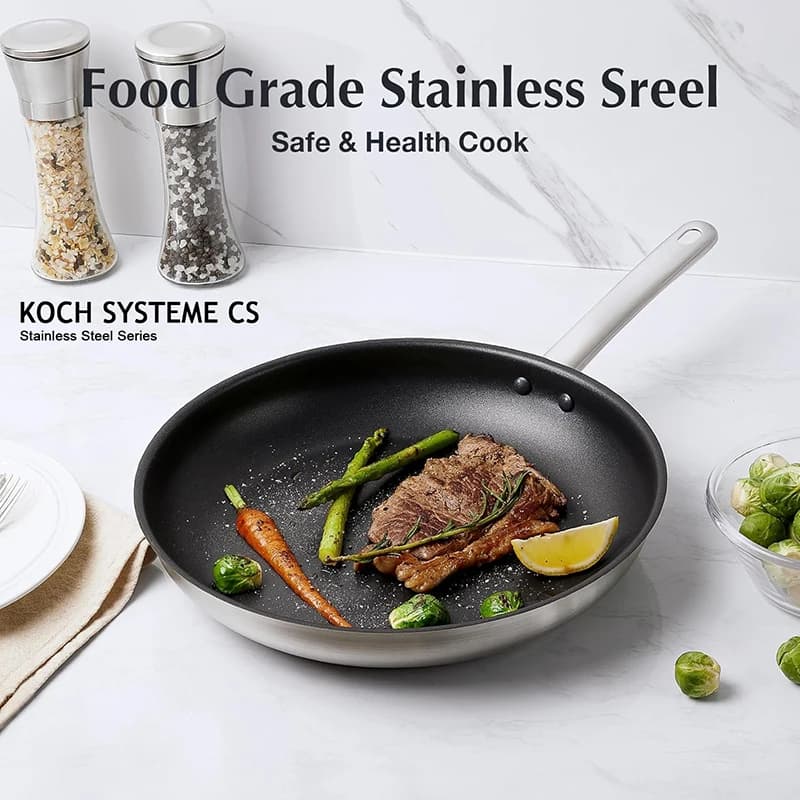 KOCH SYSTEME CS 8/12 inch stainless steel pan Kitchen pot with non-toxic non-stick coating black with induction handle
