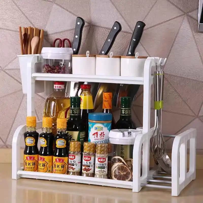 Kitchen Storage Rack New Products Spice Jar Organizer Plastic Material Cooking Utensil Holder Knife And Chopping Board Stand