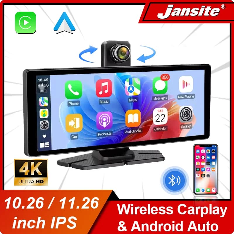 Dash Cam da 10.26/11.26 pollici 4K DVR per auto Wireless Carplay e Android Auto GPS Navigazione Videoregistratore Cruscotto Doppia lente Wifi FM AUX