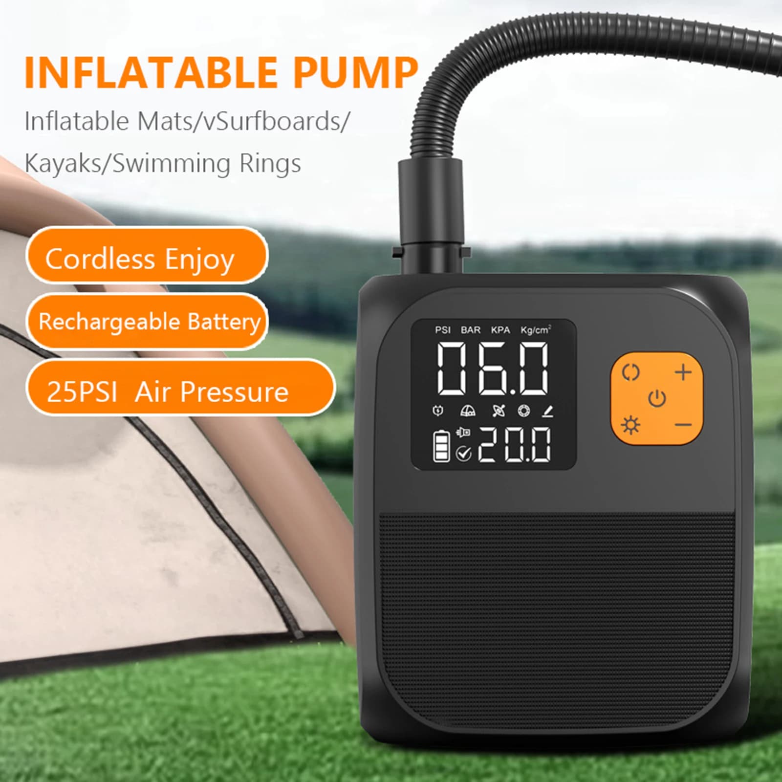New Rechargeable Electric Paddle Board Pump SUP Pump 25PSI Tire Inflator Pump for Inflatable Stand Up Paddle Board Kayaks Boats
