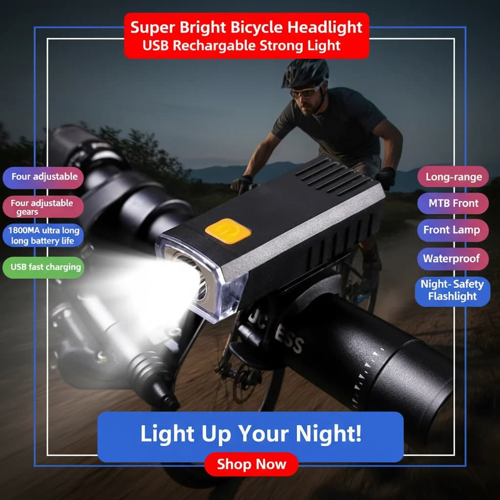 Faro per Bicicletta Super Luminoso Ricaricabile USB, Luce Potente a Lungo Raggio, Lampada Frontale MTB Impermeabile, Torcia di Sicurezza per Ciclismo Notturno
